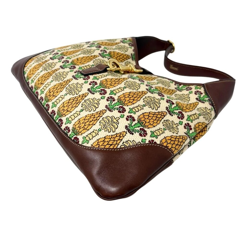 GUCCI Vintage Jackie Pigna Pineapple Jacquard Shoulder Bag Brown Yellow [106290] - Picture 8 of 13